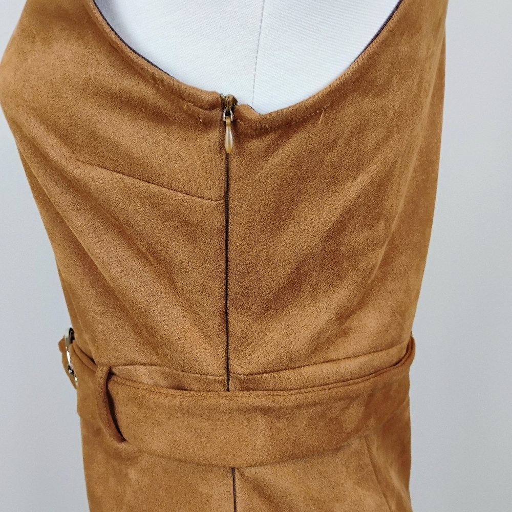 Haute Monde Sleeveless Mini Sheath Dress Size L (Jrs) Cinnamon Brown Faux Suede - Picture 8 of 13